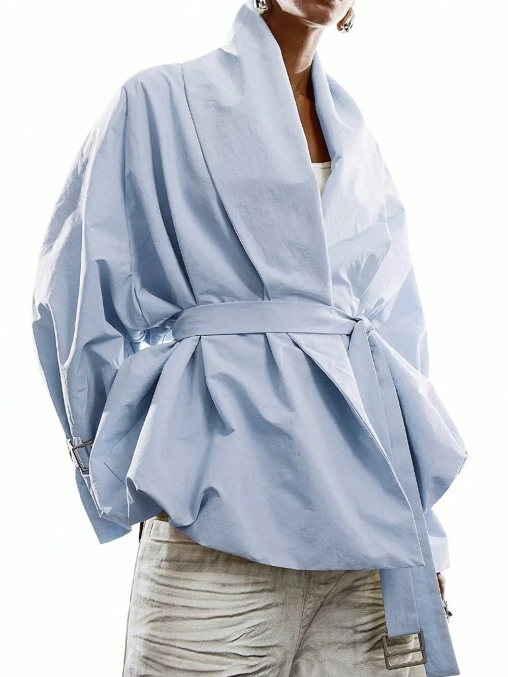 Blue Casual Women's Minimalist Long Sleeve Windbreaker Jacket - Picture 5 of 8
